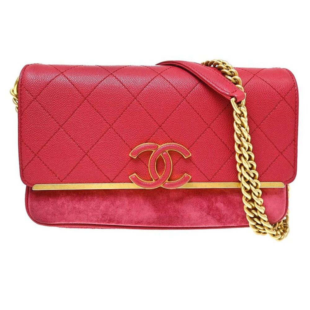 Chanel Lady Coco Flap Quilted Caviar And Suede Red Leather Shoulder Bag Bag